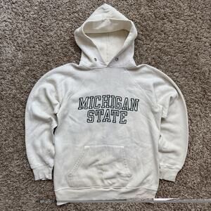 RARE Vintage 80’s Champion Warm Up Hoodie Sweatshirt White Michigan State Size M